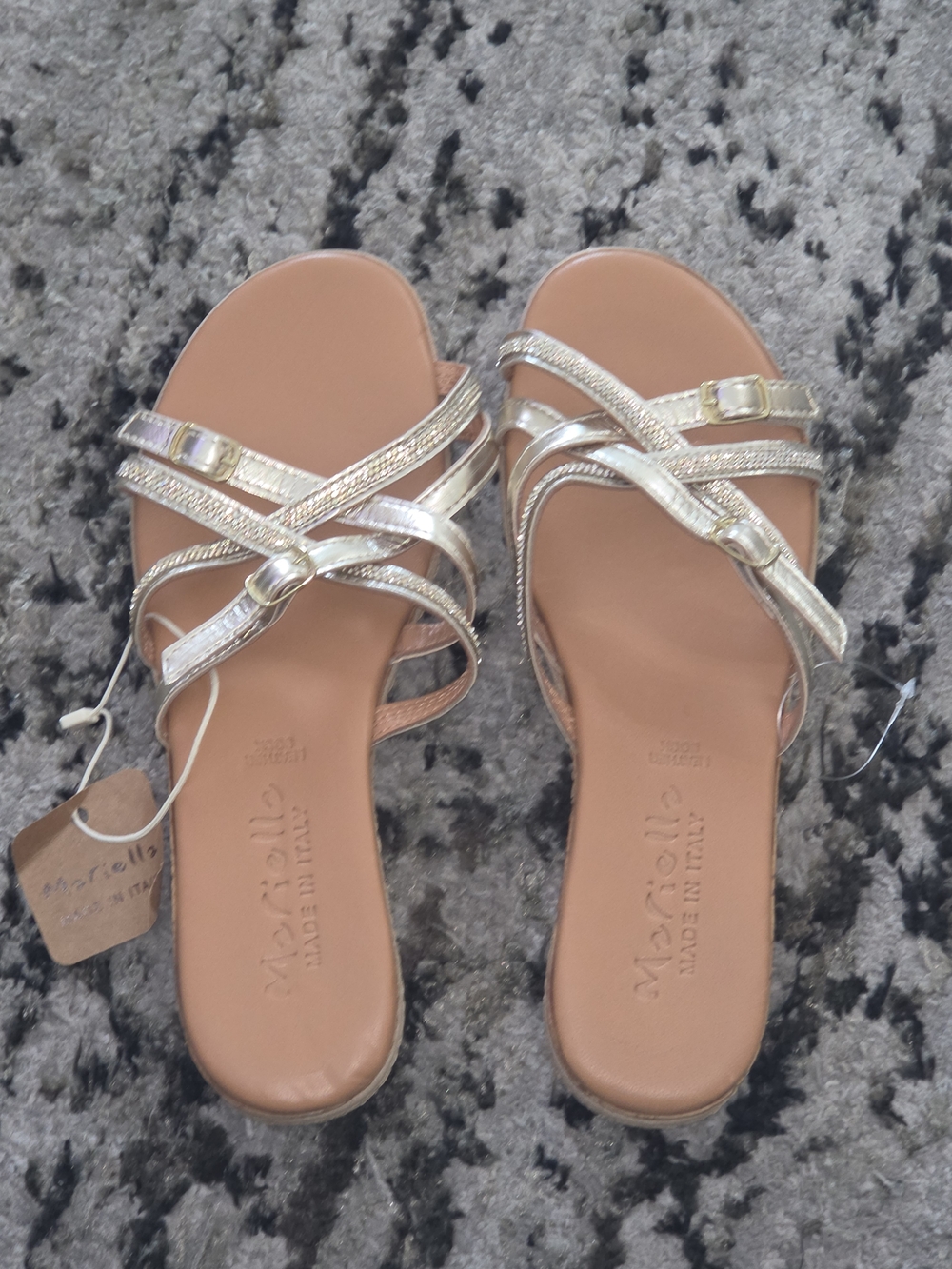 MARELLA Gold Strappy Slide Sandals with Tan Footbed - Women